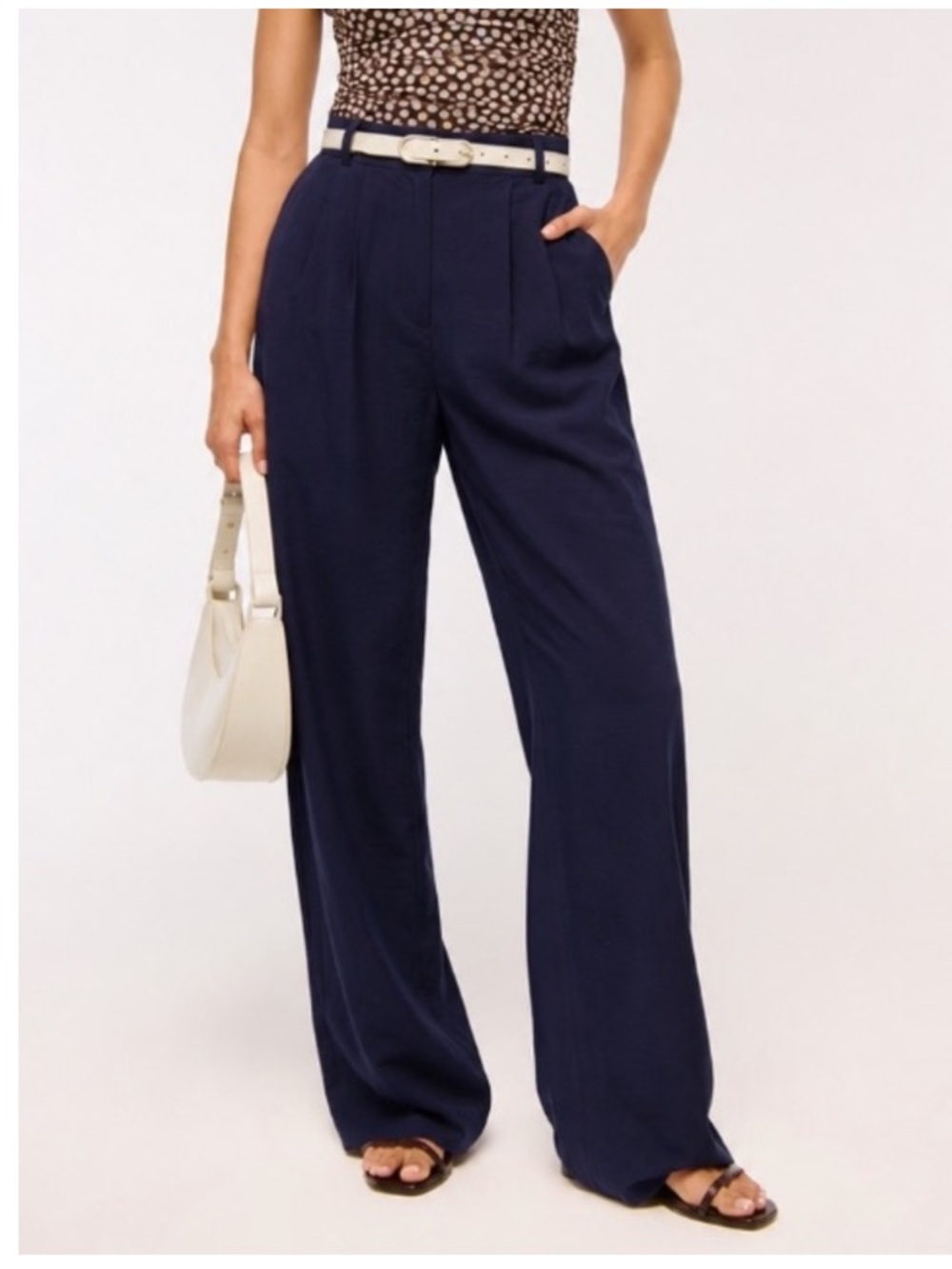 Abercrombie & Fitch Curve Sloane High Rise Pleated Wide Leg Trouser Pant Navy 28